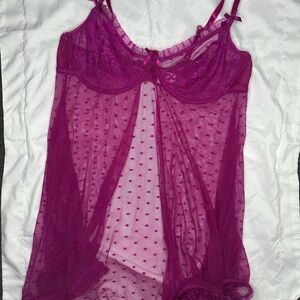 Fashion Nova Sheer Lace & Mesh Chemise - Magenta